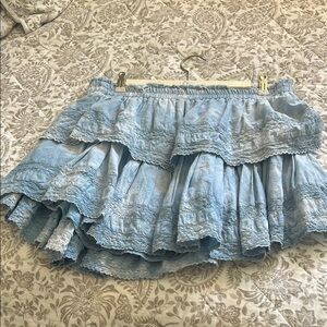 LoveShackFancy Blue Ruffled Mini Skirt Resort Wear